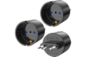 PABANCE Reiseadapter, 3 Stück Europa/Deutschland auf Italien Reiseadapter, Typ-L Steckdosenadapter, Reisestecker für Italien, Syrien, Uruguay, Chile, Malediven - Schwarz