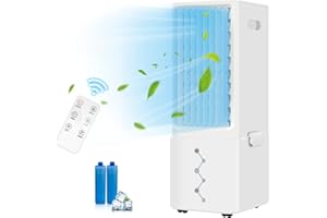 WANNYTON Mobilna chłodnica powietrza, 3 w 1, nawilżacz powietrza, ze zbiornikiem na wodę 10 l, 2 pudełka na kryształki lodu, timer 12-godzinny, pilot zdalnego sterowania 6 m, do domu, biura, 40 dB, 65