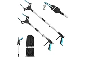 ANANOR 86 cm e 76 cm Pinza Telescopica Pieghevole per Anziani da, Ganascia Larga Migliorata con Testa Girevole a 360° e 2 Borse Portaoggetti, Magnetica Pinza Raccogli rifiuti, Estensioni del Braccio, Ausili