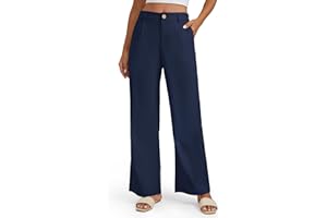 Enmain Pantalon Lin Femme Jambes Larges Bureau Pantalon Taille Haute Décontracté Coton Costume Pants avec Poches