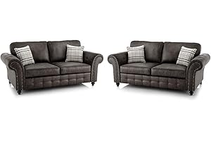 MK Sofas Oakland Tan Black Faux Leather Sofa Sets – Sofas for Living Room 3 Plus 2 Seater Leather - conservatory furniture in Genuine Leather Sofa For Drawing Room, Bedroom & Office