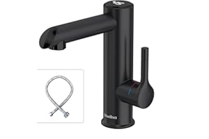 Briwellna Elektrischer Wasserhahn aus Edelstahl, 220V Wasserhahn, Heißwasserhahn für das Badezimmer, Elektrisch Wasserhahn mit Digitalanzeige (Black)