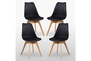 P&N Homewares Retro Modern Dining Chairs – Lorenzo Plastic Chairs with Cushioned Pad Seat & Solid Beech Wooden Legs - Mid Century Side Chair for Dining Room Living Room Kitchen Office Lounge