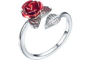 U7 Damen offener Ring Gold überzogen Rote Roseblumen verstellbar Ring Modeschmuck für Frauen Mädchen 3 Farben wählbar Geschenk für Jahrestag Valentinstag