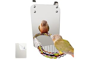 Haokaini Juguete de Espejo de Pájaro con Perca de Cuerda Mordedura de Loro Juguete con Gran Espejo Garra de Loro Perchas Jaula de Pájaros Juguete de Masticar Espejo para Periquito