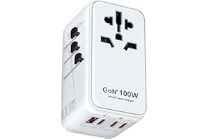 UOUCOO 100 W uniwersalny adapter podróżny na całym świecie, GaN Travel Adapter,3USB-C PD&1USB-A QC, z wtyczką podróżną UK/EU/AU/US, wszystko w jednym do MacBooka Pro, laptopów, iPadów, iPhone 15