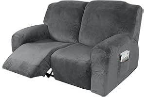 OKYUK Recliner Slipcovers, Recliner Cover Sofa Slipcover Sofa Cover 6-Pieces Furniture Protector Couch Rich Velvet Plush Form Fit Stretch Stylish Soft with Side Pocket (2 Seater, Dark Gray)