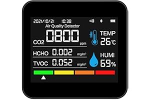 GeRRiT Monitoraggio della qualità dell'aria, 9 in 1 BT Misuratore di CO2 con monitor della qualità dell'aria, PM2 5/PM1 0/PM10, monitoraggio della temperatura e dell'umidità, controllo tramite app