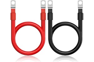 Thlevel Câbles d'onduleur de Batterie Câble Automatique 50cm 20mm² 4AWG 12V avec Cosses à Anneau Fil Cuivre pour Camion Auto Moto Camping-Car Marine Solaire 2 Pièces