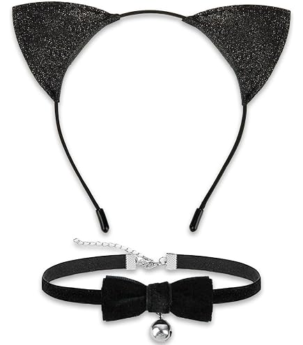 WEITAPYT Costume da Gatta Donna, 3pcs Gatto Cosplay Set, Cerchietto Orecchie Gatto, Coda Gatta, Collana con Campanella, Adatto per Halloween, Carnevale, Festa, Accessorio per Costumi