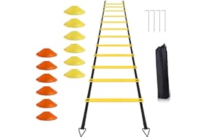 YHOTOGEA Agility Ladder Football Trainingsgeräte Kinder, Fußballleiter Training mit 4 Heringen für Jugend, Geschwindigkeitsleiter, Trainingsleiter, Übungsleiter für Fußball, Rugby, Tennis, Basketball