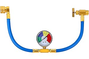 VEEMOON R134a Charging Hose Kit, Refrigerant Charge Hose R134A Car AC Recharge with Gauge Conditioning Refrigerant Recharge Measuring Gauge Kit, Blue Aluminium & Brass