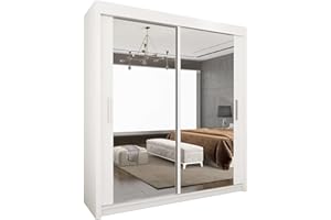 UK SLIDING WARDROBE Modern 2&3 Mirror Sliding Doors Wardrobe for Bedroom-Matt Finish (White, 180)