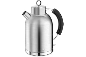 ASCOT Electric Kettle, Stainless Steel Electric Tea Kettle Gifts for Men/Women/Family 1.5L Retro Tea Heater & Hot Water Boiler, Auto Shut-Off Boil-Dry Protection (Matte Silver)