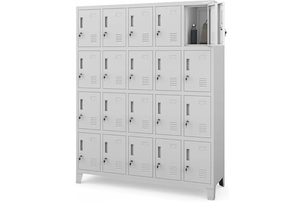 Domator Jan Nowak Casier Vestiaire 5B4A Armoire Metallique avec 20 Compartiments Revêtement en Poudre 172 cm x 136 cm x 45 cm (Gris)