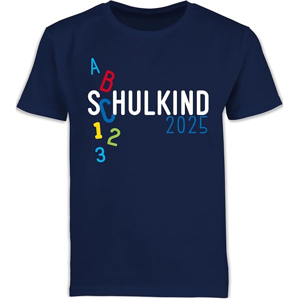 Einschulung T-Shirt Für Jungen – „Schulkind 2025“-Design, 100% Baumwolle, Größe 128 (7/8 Jahre), Navy