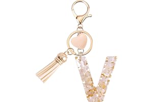 Vorysum Llavero para niña - Colgante en forma de corazón - Llavero con letra inicial llavero de niña - Regalo para mujer llavero de mujer con borla dorada