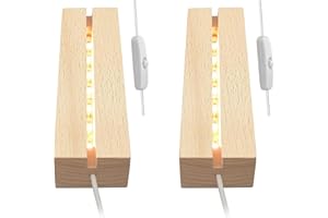 QENETY Piedistallo rettangolare da 15,2 cm, base in legno per luce a LED, base per esposizione di luci a LED rettangolari in legno, per piedistallo in cristallo, vetro acrilico, resina (2 colori