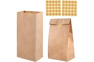 ihaspoko 50 Stück Papiertüten, 24×13×8 cm Braun Papier Geschenktüten, Kraftpapiertüten mit Aufklebern für Hochzeit, Geburtstag, Partyzubehör und Geschenke