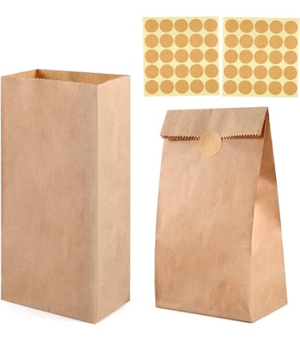 60 Kleine Braune Papiertüten – 9x5,5x18 Cm, öldicht, Mit Aufklebern, Für Geschenke & Snacks