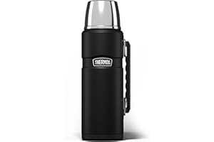 Thermos - Stainless King Matt Black Travel Flask (1.2L) Premium Leak Proof Insulated Tea & Coffee Flask for Hot & Cold Drinks, Built-in Cup, Twist-Pour Stopper, BPA-Free, Durable Steel