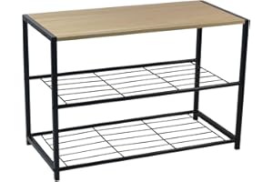 O91 Banco Zapatero Estilo Industrial 2 Baldas Erme Negro/Marrón 63x30x43cm