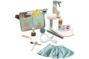 applyvt 18pcs Kids Wooden Beauty Set, Pretend Makeup Sets Stylist Hairdresser Barber Salon Role Play Set With Hairdryer, Curling Iron, Storage Bag And Styling Accessories