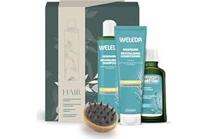 ‎WELEDA WELEDA Bio Haarpflege Geschenk Set - Naturkosmetik Geschenkbox Pflegeset bestehend aus Rosmarin Haartonikum, Shampoo, Conditioner & Kopfmassagebürste. Optimal zur täglichen Pflege von Haar & Kopfhaut
