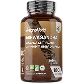 Organic Ashwagandha 605mg, 180 Capsules for 6 Months - With Black Pepper | - Withania Somnifera Root Powder, Certified Organi