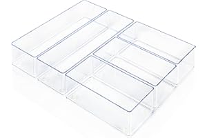 Lilly Things Non-Slip Drawer Organiser System (5 Piece Set, Transparent) Drawer Organiser Drawer Insert, Storage Box for Makeup Cosmetics, Dressing Table, Desk, Office, Bathroom, Kitchen