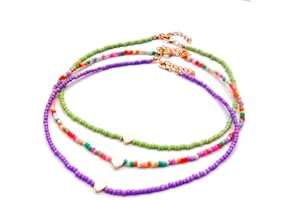 MOANATURA Collares Mujer de Cuentas de Colores con Colgante Dorado, Estilo Bohemio. Gargantillas Mujer de Bolitas para Verano. Bisutería para Chica Adolescente, estilo Hippies Aesthetic Boho