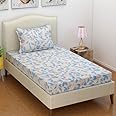 BSB HOME Premium Glace Cotton 180 TC Flat Single Bedsheets Breathable | Wrinklefree (Size-60 X 90 Inch) with 1 King Size Pillow Covers (Size-17 X 27 Inches, Small Flower, Off White)
