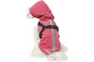 NICNICPET Hunderegenmantel mit Geschirr Regenjacke mit Kapuze, wasserdichter Regenponcho, reflektierend, verstellbarer Mantel für Welpen, kleine, mittelgroße und große Hunde (XL, Rosa)