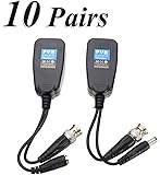 10 Pairs HD-CVI/TVI/AHD Passive Video Balun with Power Connector and RJ45 CAT5 Data Transmitter BNC Twisted Pair