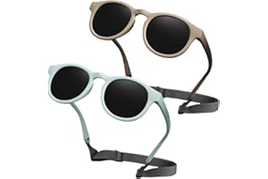 BYZESTY Baby Sonnenbrille 0-36 Monate, 2 Paar Kinder Sonnenbrille, Polarisierte Baby Sonnenbrillen mit Riemen Verstellbar, Polarisierte UV400 Schutz fur Jungen Mädchen