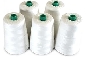 PAMPOLS Pack de 5 Bobinas de Hilo Grueso de Poliéster para Máquina Cosedora de Sacos | Cuerda de Alta Resistencia para Cerrar Costales | 5 Conos de 200 gramos cada uno | Color Blanco