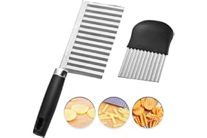 BESYLO kartoffelschneider Edelstahl,2 pcs wellenschneider Pommes, 2 Arten Welliger Kartoffelschneider Pommes Frites Chips Hackmesser Obst Gemüse Wellenförmiger Messerschneider Werkzeug (Schwarz)