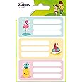 Avery Book Labels, Name Labels, School Labels, Notebook Labels, Labels for School 76 x 34 mm, 15 Labels Per Pack, Tropical Designs