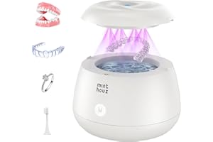 ‎MINTHOUZ Minthouz Ultrasonic Cleaner, 48 kHz UV Ultrasonic Cleaner, 24 W, Ultrasonic Cleaner, 200 ml, Portable Dental Pod for Dental Rail, Aligner, Dentures, Toothbrush Heads, Retainer and Jewellery