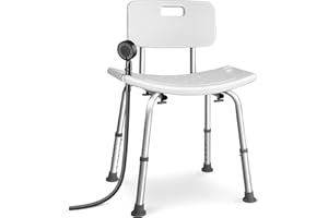 VOUNOT® Silla de Ducha con Respaldo Altura Regulable 70-83 cm, Asiento de Baño con Patas Antideslizantes, Ayuda para Personas Mayores y Discapacitados, Carga máx. 136 kg, Blanco