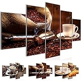  Bild 200 x 100 cm - Kaffee Bilder- Vlies Leinwand - Deko für Wohnzimmer -Wandbild - XXL 5 Teilig Teile - leichtes Aufhängen- 801651b
