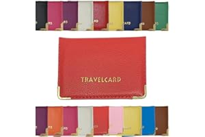 AlezyB - 1x Red Bus Pass Holder Travel Card Case, Credit & ID Card Holder for Men & Women - Soft Leather Money Organiser