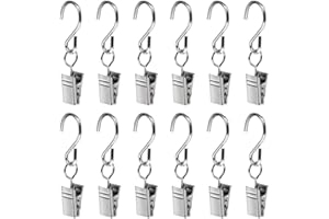 NANAXAGLY Silver Hanging Party Lights Clips, Curtain Clips with S Hooks, Photo Hook, for Home, Art Craft Display, Garden Courtyards Christmas Decoration Accessories(12 Pack)