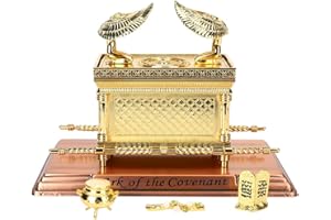 BRTAGG - Estatua del Arca de la Alianza chapada en Oro con Contenido de Arca - Vara de Aarón/Vasija de maná/Piedra de Diez mandos - HolyLand (L)