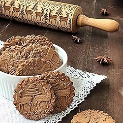 Sunnymi 2018 NEUF de Noël Rouleau à pâtisserie Rouleau à pâtisserie gravé en relief Rouleau à pâtisserie, ustensiles de cuisine ultime pour pain d'épice de Noël, Yummy enfants 35cm