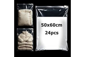 PDKKFF 24 st Stora blixtlåsfickor 50x60cm, Transparenta ziplock återanvändbara plastpåsar för Kläder, Täcke, Skor, Reseförvar