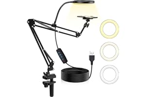 LNOPEVER Soporte En Voladizo para TeléFono MóVil con Ring Light, Brazo De SujecióN De Sobremesa Flexible para Luz De Relleno, CáMara, MicróFono (16cm)