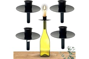 Bada Bing Zestaw 4 świeczników na butelki z metalu w kolorze czarnym – wkład na butelkę, uchwyt na świeczki ok. 8 cm – nasadka na butelki do świec prętowych – wkład do dekoracji stołu w stylu vintage
