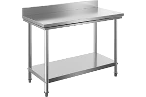 Wiltec Arbetsbord i rostfritt stål med upphöjd kant 120 x 60 x 85 cm för gastronomi kök verkstad trädgård med höjdjusterbara fötter