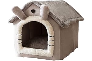 SEOUGEE Dog House, Portable Cat Kennel Bed Indoor with Removable Cushion, 3 In 1 Washable Pets Bed Cave, Removable and Foldable Non-Slip Warm for indoor Pets Puppy Kitten Rabbit